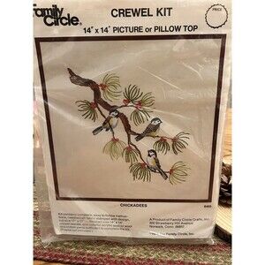 NIP FAMILY CIRCLE Vtg 1974 Crewel Kit Embroidery Kit Chickadees Branch